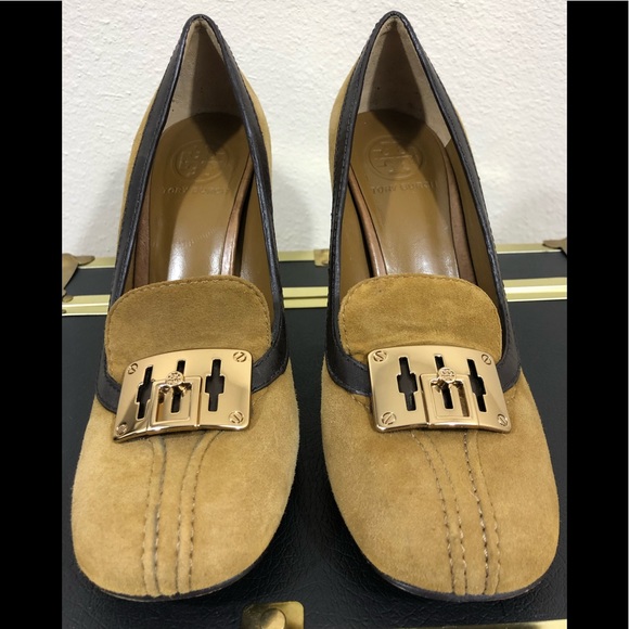 Tory Burch Shoes - {TORY BURCH} - HOWIE TAN SUEDE LOAFER HEELS-S4